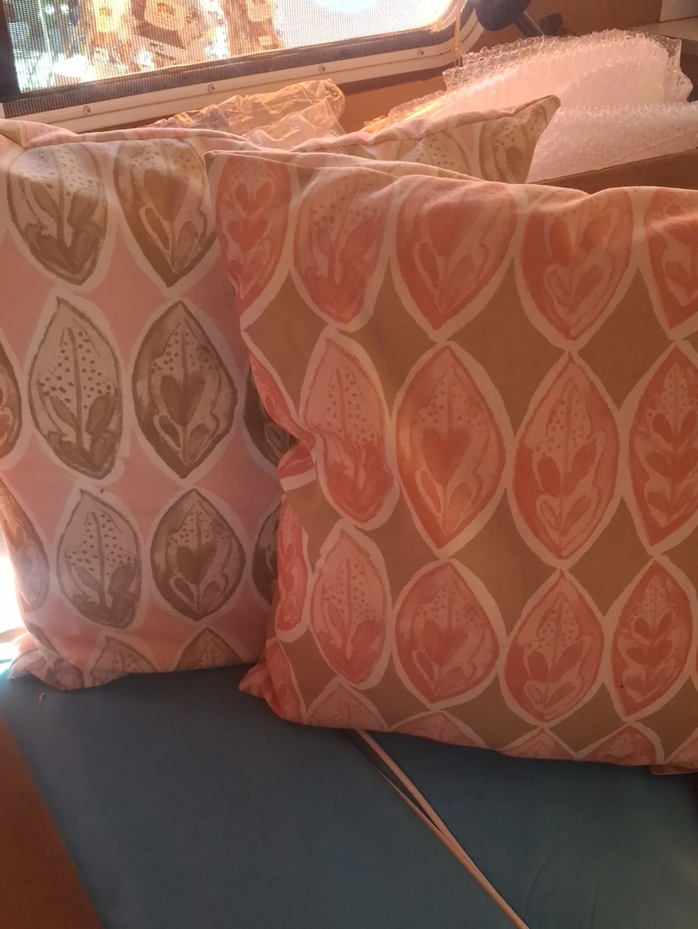 Pink and Green Floral Motif Throw Pillow Set